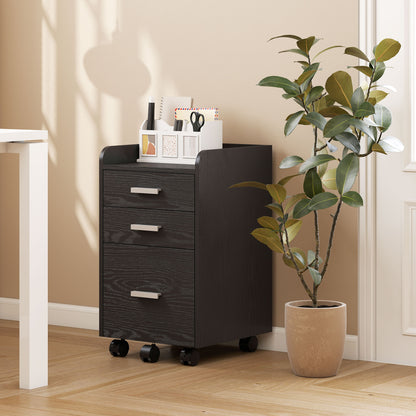 3 Drawer Filing Cabinet, Rolling File Cabinet with Edged Top for Letter, A4 Size, Hanging File Folders, Black