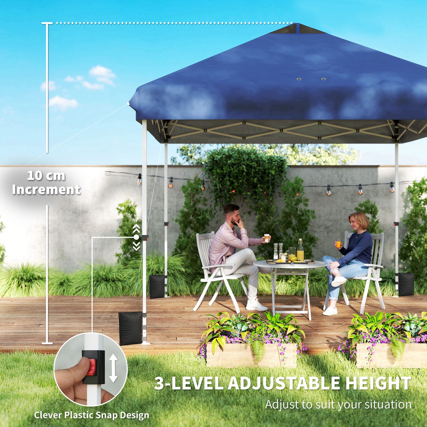 3 x 3 m Pop Up Gazebo with Wheels, UPF50+ One-Touch Outdoor Garden Party Tent Marquee Wedding Awning Canopy, Dark Blue