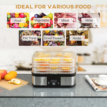 5 Tier Food Dehydrator, 245W Stainless Steel Food Dryer Machine with Adjustable Temperature
