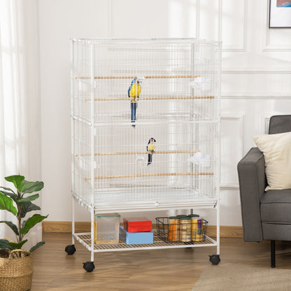 Large Bird Cage Budgie Cage for Finch Canaries Parakeet with Rolling Stand, Slide-out Tray, Storage Shelf, Food Containers