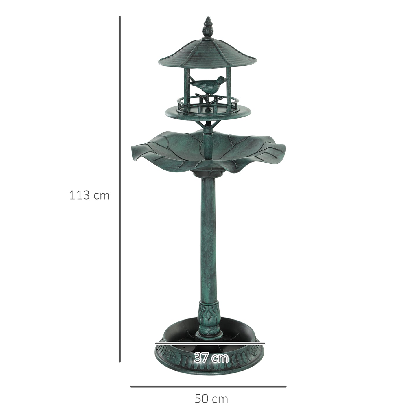 3-in-1 Garden Bird Bath, Freestanding Birdbath with Large Water Basin, Underneath Flower Planter, Φ50 x 113 cm, Green