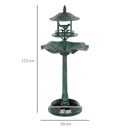 3-in-1 Garden Bird Bath, Freestanding Birdbath with Large Water Basin, Underneath Flower Planter, Φ50 x 113 cm, Green