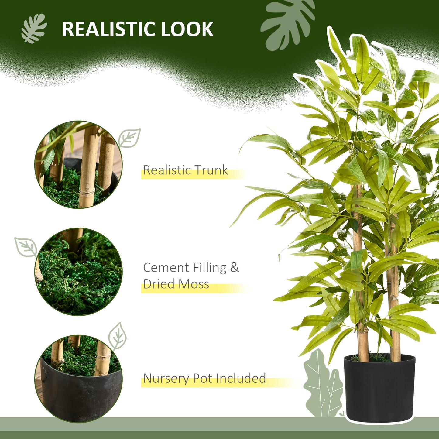 Artificial Plants Bamboo Tree in Pot Desk Fake Plants for Home Indoor Decor, 15x15x60cm, Green