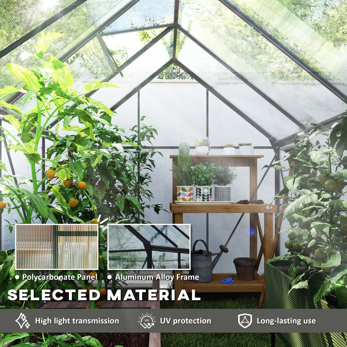 190 x 253 cm Walk-In Polycarbonate Greenhouse - Dark Grey