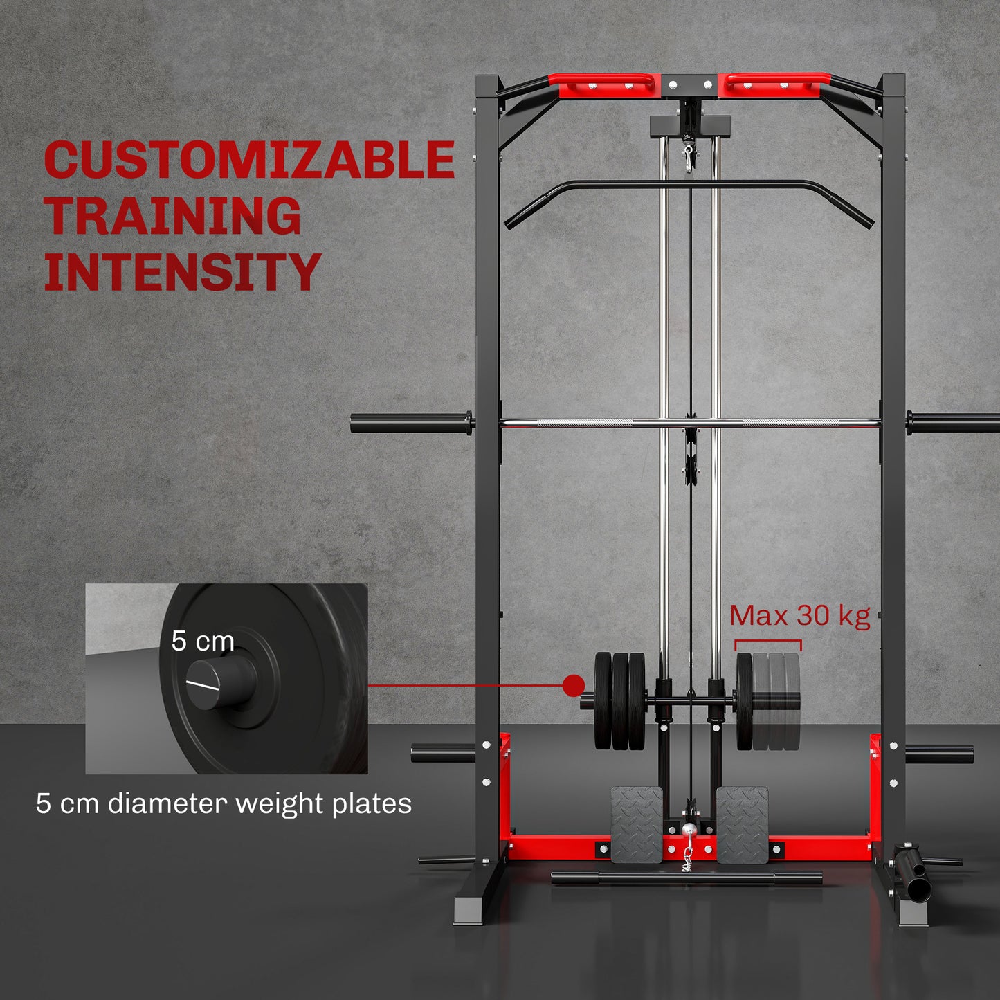 Cable Crossover Machine, Multi-Function Power Rack with Pull Up Bar, Lat Pull Down System, Squat Rack, Barbell Bar
