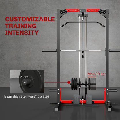 Cable Crossover Machine, Multi-Function Power Rack with Pull Up Bar, Lat Pull Down System, Squat Rack, Barbell Bar