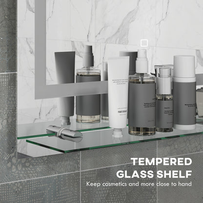 Large Vanity Mirror with Lights and Shelf, Illuminated bathroom Mirror with 3 Colour Brightness, Smart Touch, Anti-Fog
