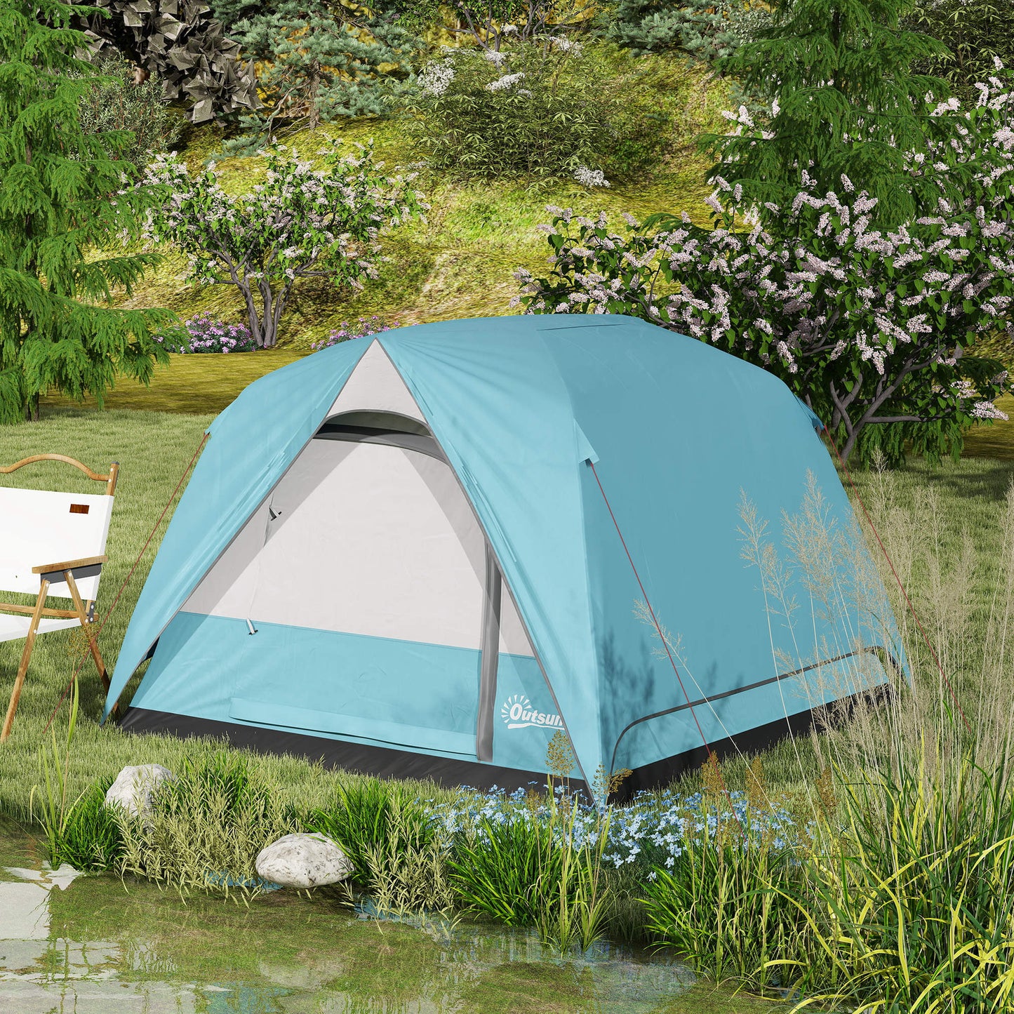 3-4 Person Camping Tent, Easy Set Up Waterproof Dome Tent with Sewn-in Groundsheet, Mesh Windows