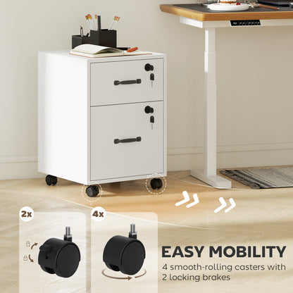 Rolling File Cabinet with 2 Drawers, Mobile Filing Cabinet with Hanging File Folder for Letter Sized Documents, White