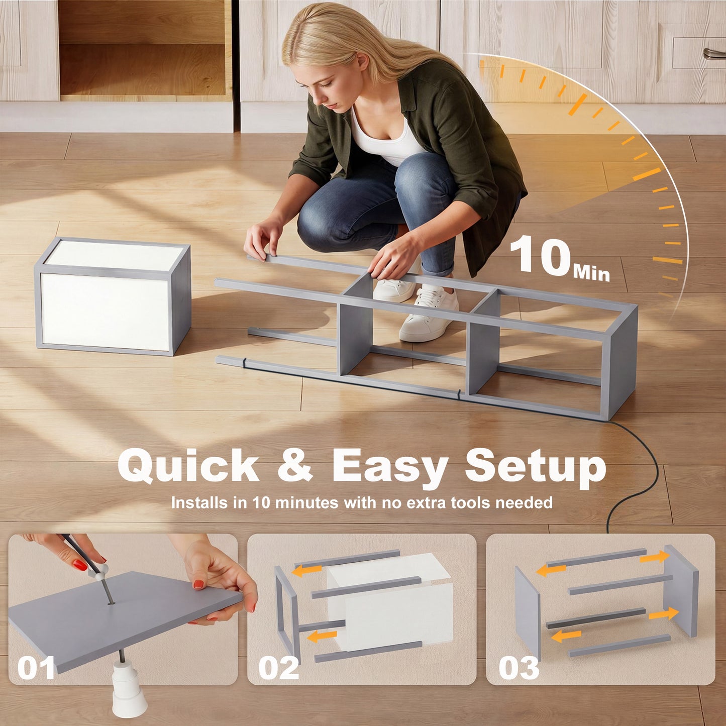 3-Tier Floor Lamp with Shelves and Storage, Modern Corner Standing Lamp with Lampshade, Foot Switch for Living Room, Bedroom