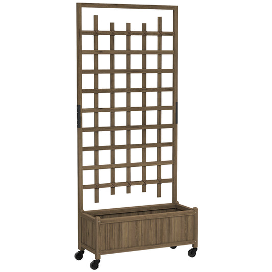Wooden Trellis Planter, Raised Garden Bed with Wheels, to Climb and Grow Vegetables, Herbs and Flowers, Brown