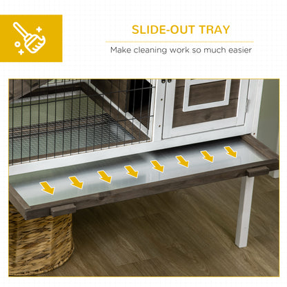Wooden Rabbit Hutch, Guinea Pig Cage, with Removable Tray, Openable Roof