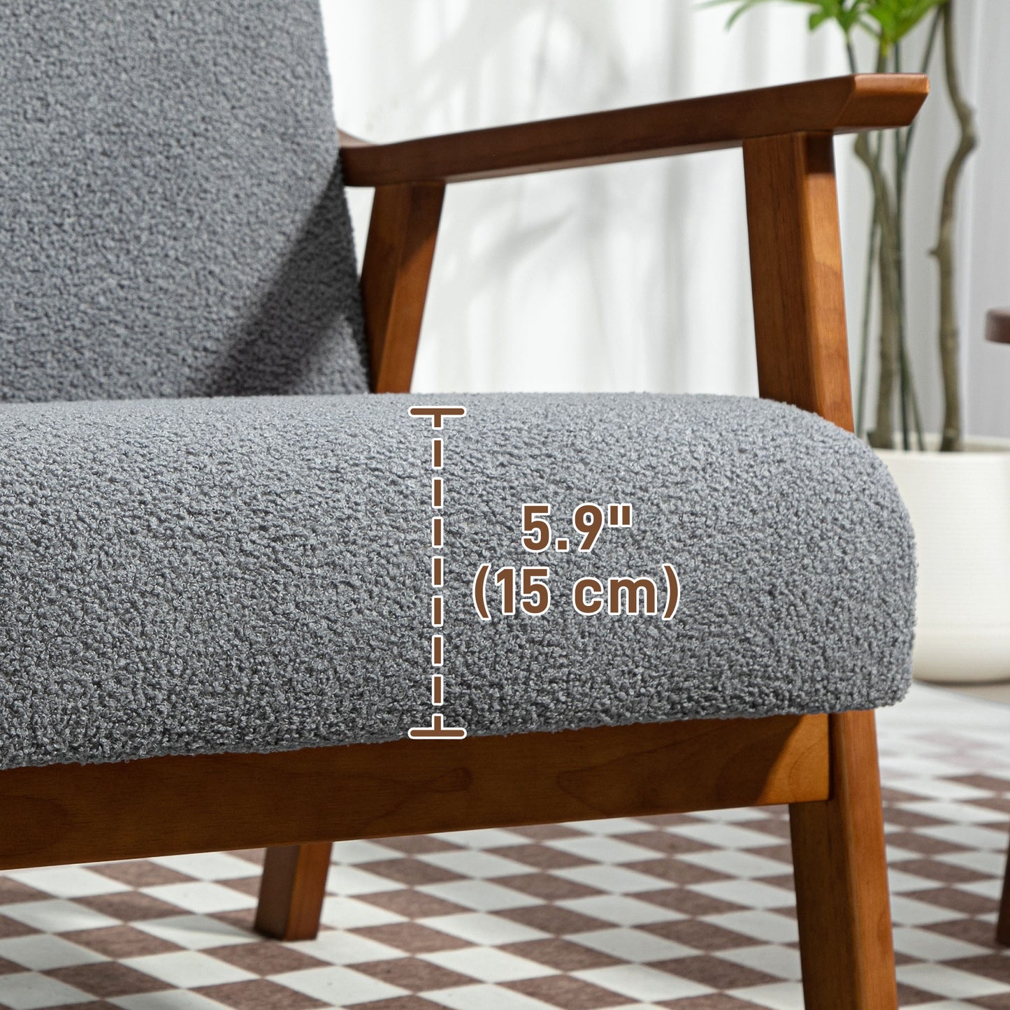 Armchair with Wide Seat, Boucle Accent Chair, Thick Padded Occasional Chair
