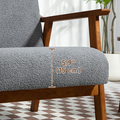 Armchair with Wide Seat, Boucle Accent Chair, Thick Padded Occasional Chair