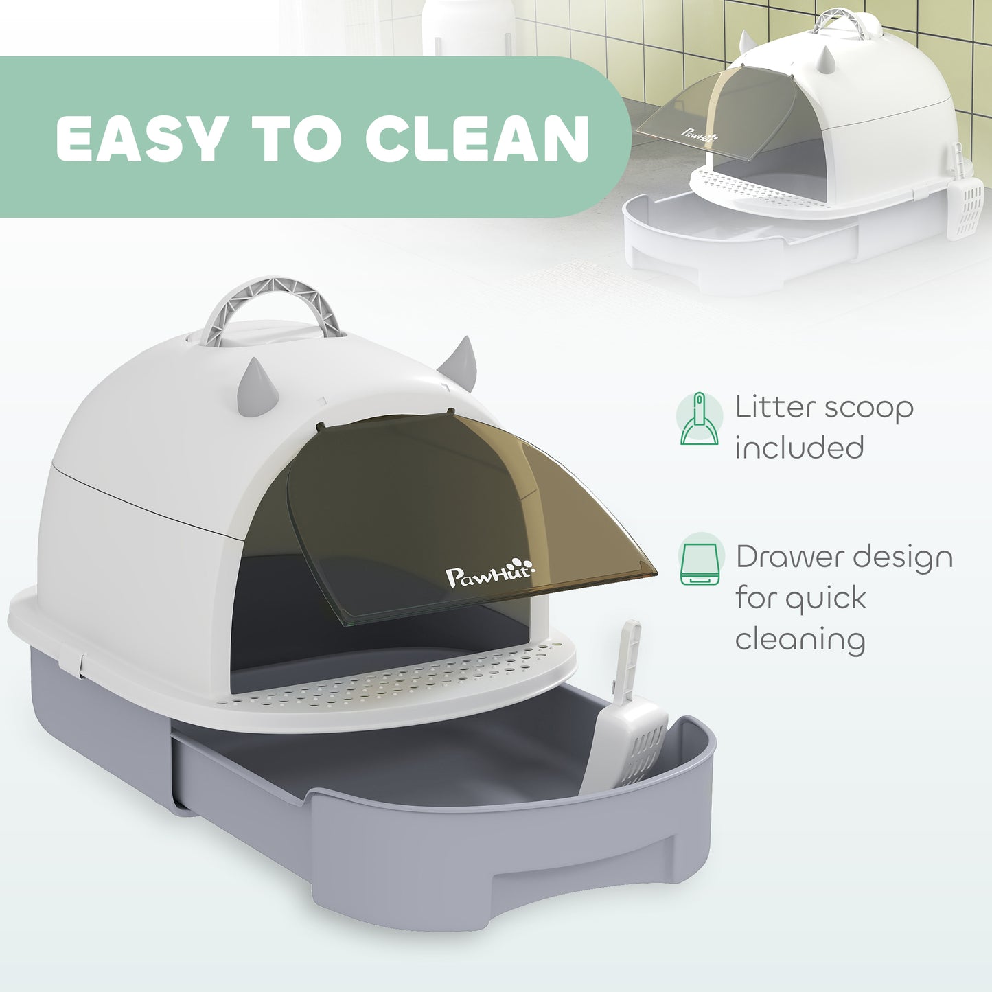 Enclosed Cat Litter Box w/ Pull-Out Drawer, Scoop, Deodorising Bags for Odour Control, Privacy, Portable, Easy to Clean