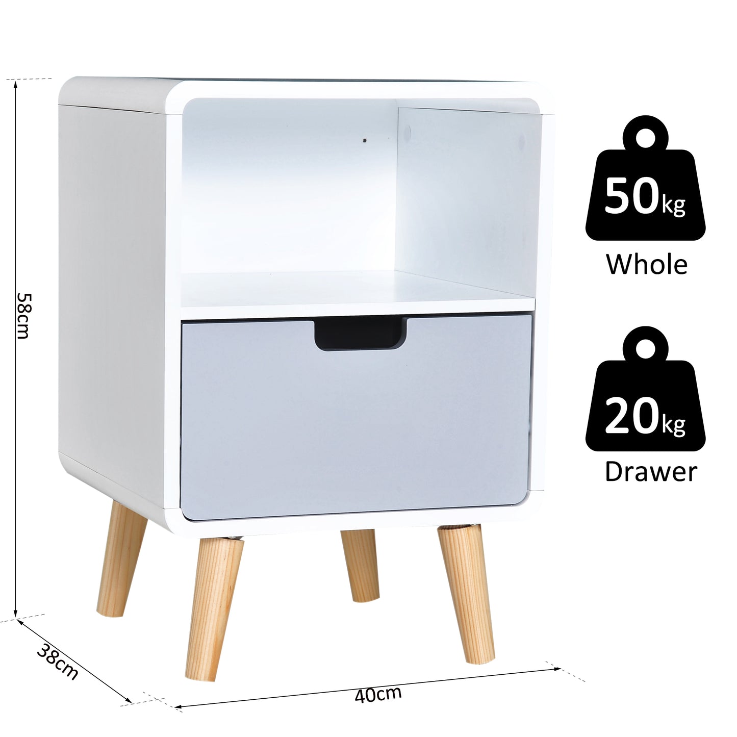Scandinavian Bedside Table with Drawer