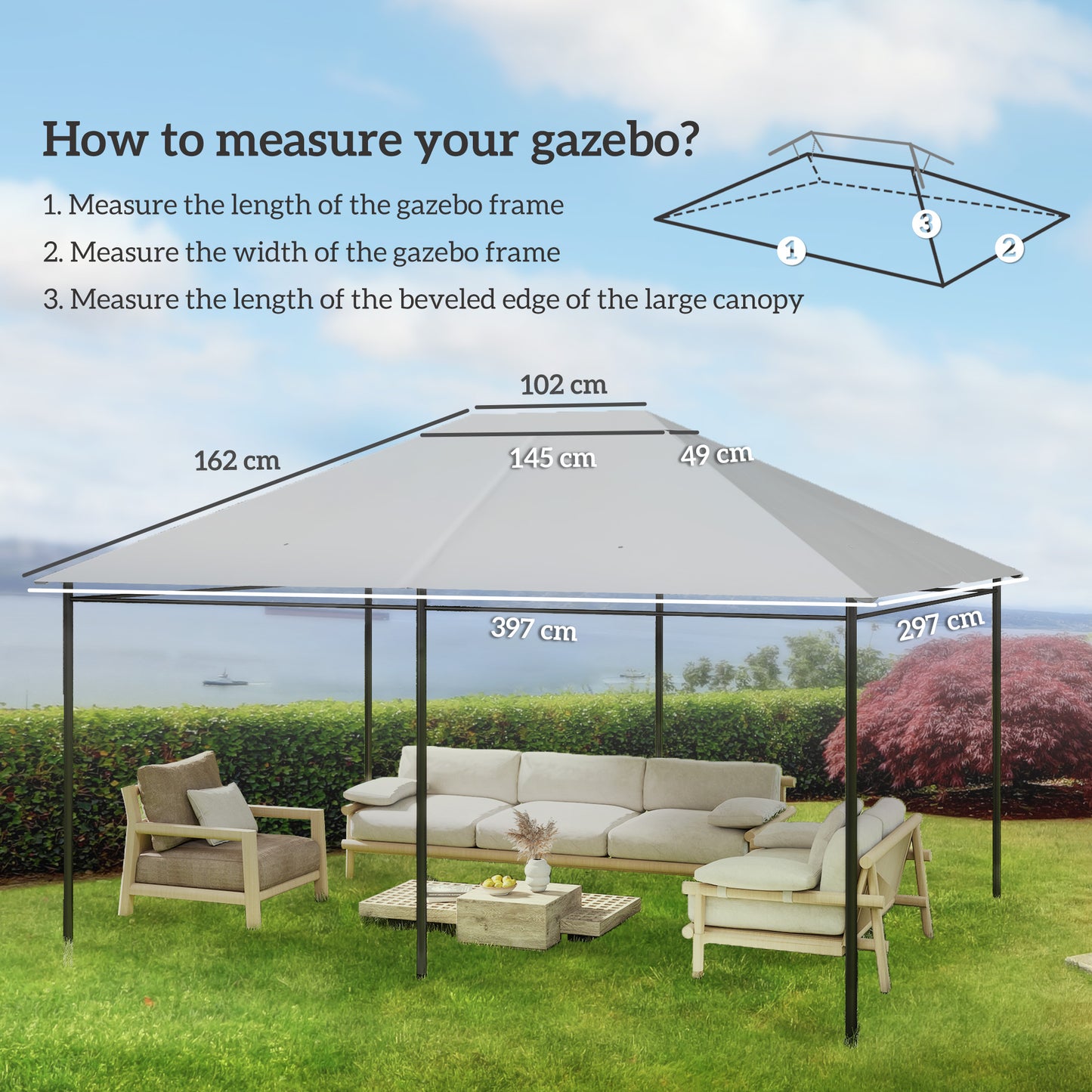 3 x 4m Gazebo Canopy Replacement Cover, Gazebo Roof Replacement (TOP COVER ONLY), Light Grey