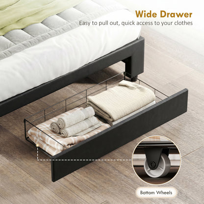 PU Leather King Size Ottoman Bed Frame, with Front Drawer - Black