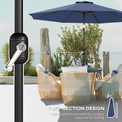 3 m Garden Parasol Umbrellas, Outdoor Sun Shade with 8 Ribs, Tilt and Crank Handle, Navy Blue