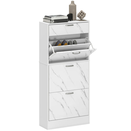 Marble Shoe Storage Cabinet with 3 Flip Drawers, Hallway Cabinet with Top Drawer and Adjustable Shelves