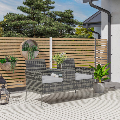 Two-Seat Rattan Chair, with Middle Table - Charcoal Grey