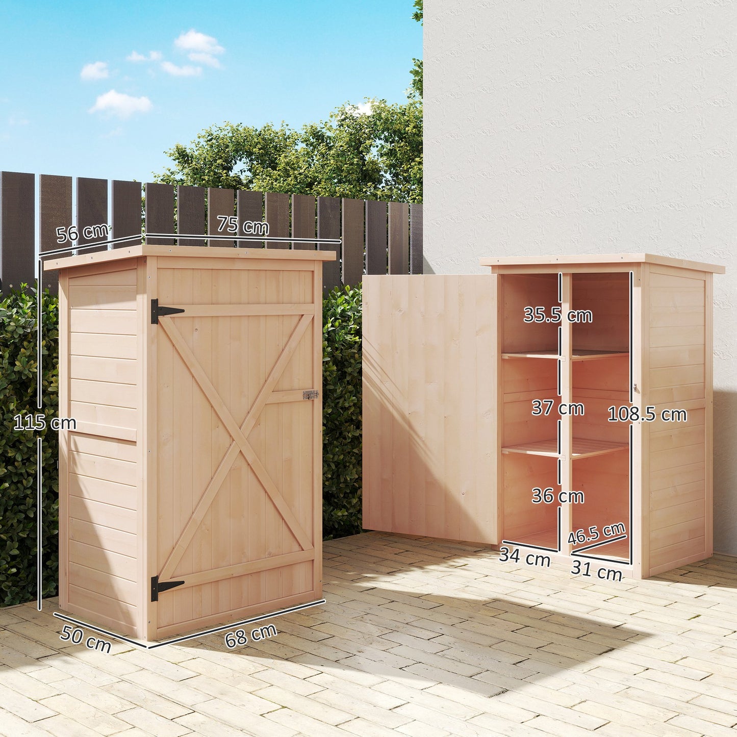 Wooden Small Shed, Garden Storage Shed with Shelves and Bolt Latch, 75L x 56W x115H cm, Natural