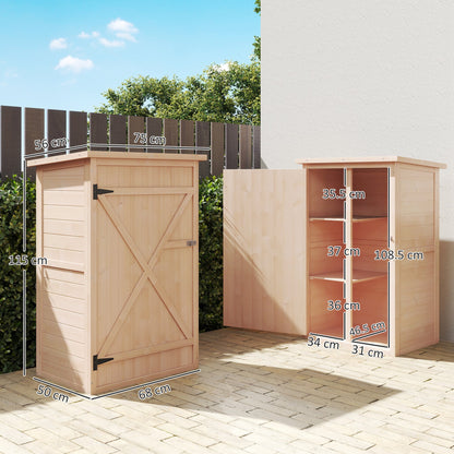 Wooden Small Shed, Garden Storage Shed with Shelves and Bolt Latch, 75L x 56W x115H cm, Natural