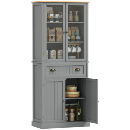 180cm Tall Kitchen Pantry Cupboard, Freestanding Storage Cabinet with 5 Tier, Adjustable Shelves, Drawer, Grey