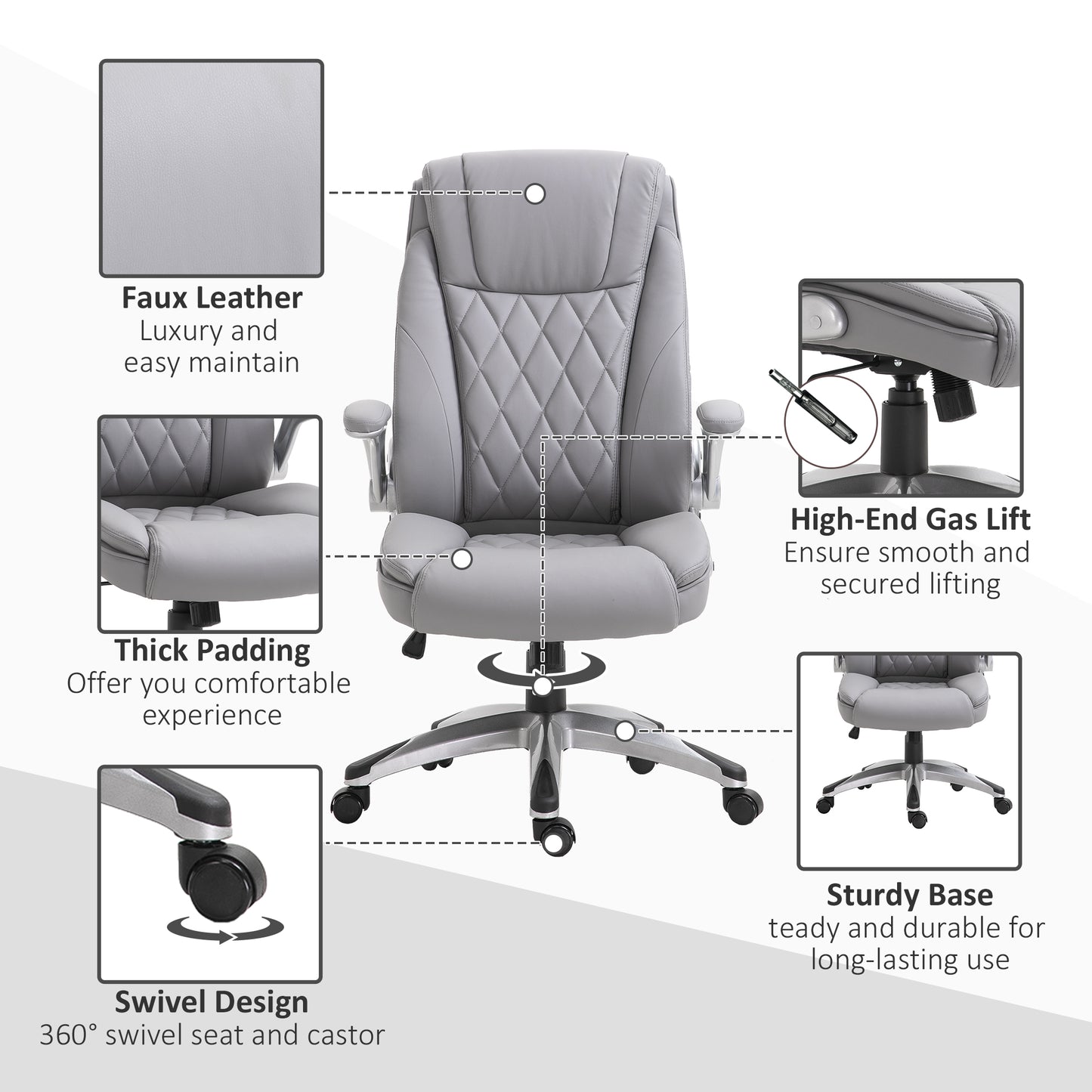 Faux Leather Executive Swivel Office Chair - Grey