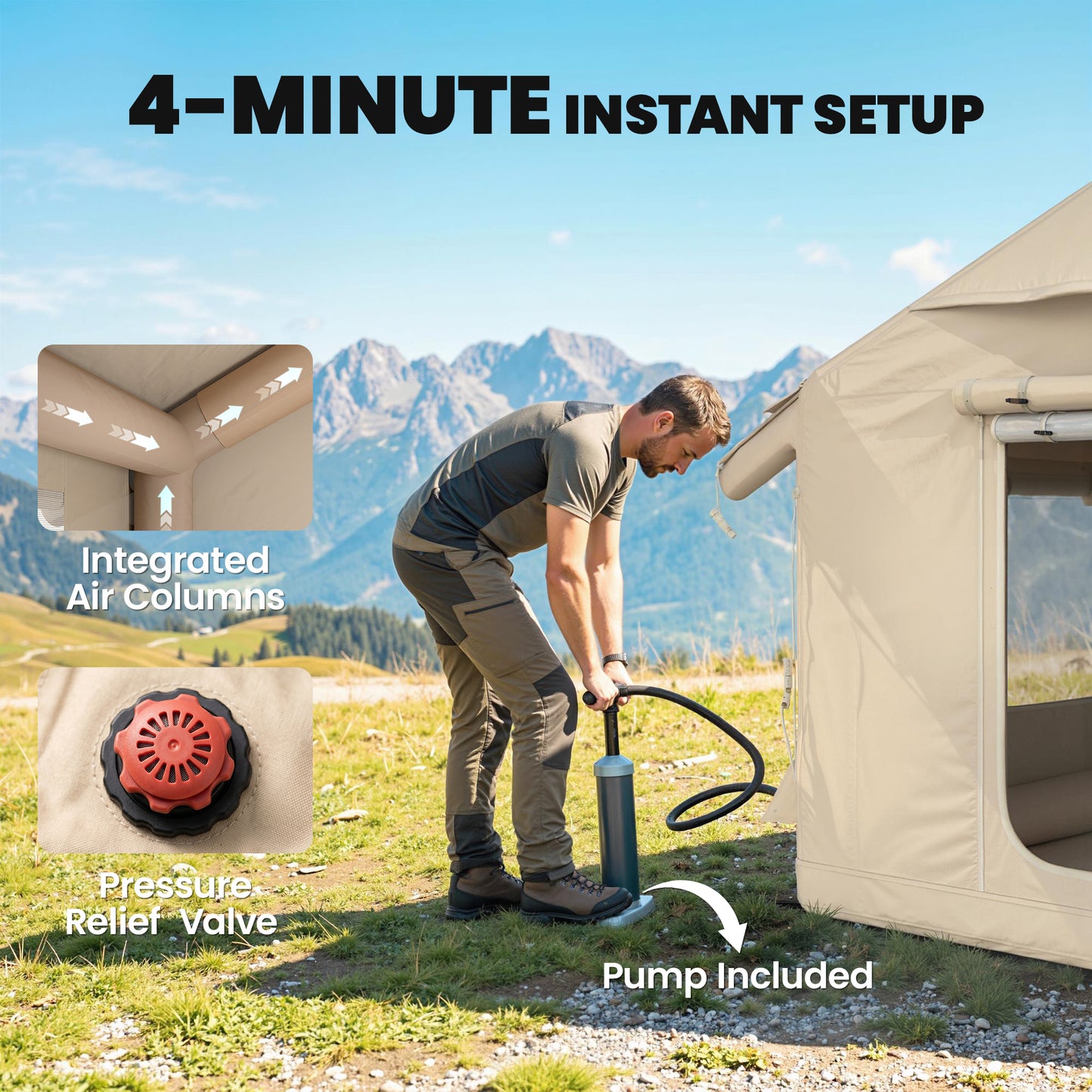 Inflatable Tents Waterproof Glamping Tent with Stove Jack for 6-8 Person