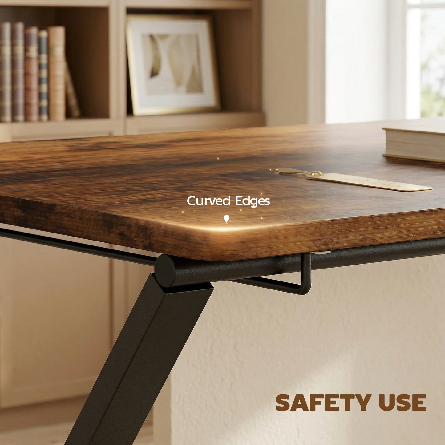 Compact Folding Desk for Small Spaces with Storage Shelf for Home Office, Rustic Brown