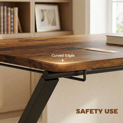Compact Folding Desk for Small Spaces with Storage Shelf for Home Office, Rustic Brown