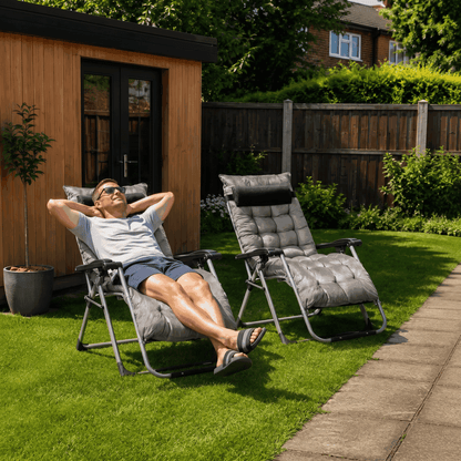 2pc Reclining Zero Gravity Sun Loungers ,Folding Chaise Lounge Chair with Cushions, Dark Grey