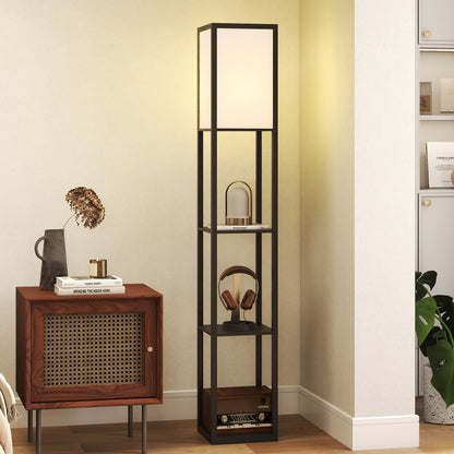 Floor Lamp with Shelves, 3 Layer Column Modern Standing Lamp for Living Room, Bedroom, Office, Bulb not Included, Black