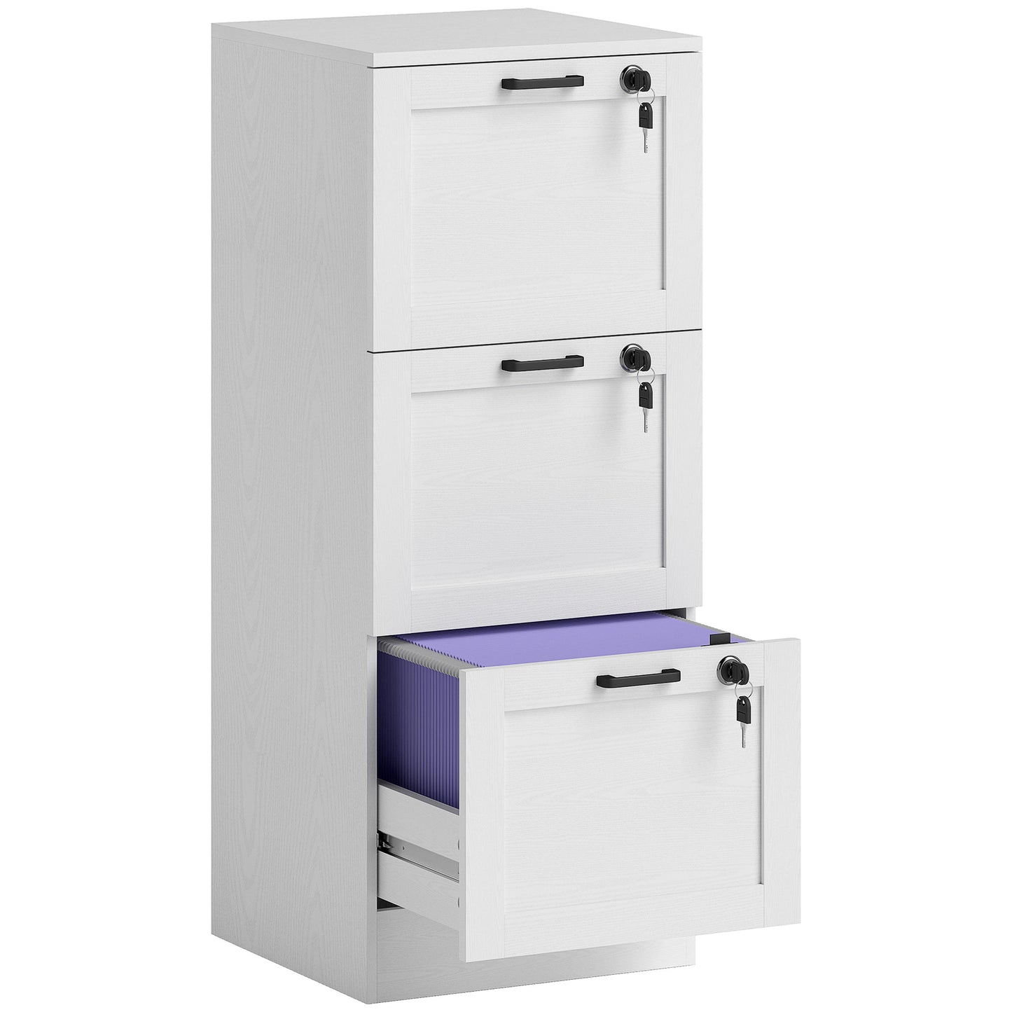 3-Drawer Filing Cabinet with Lock - White