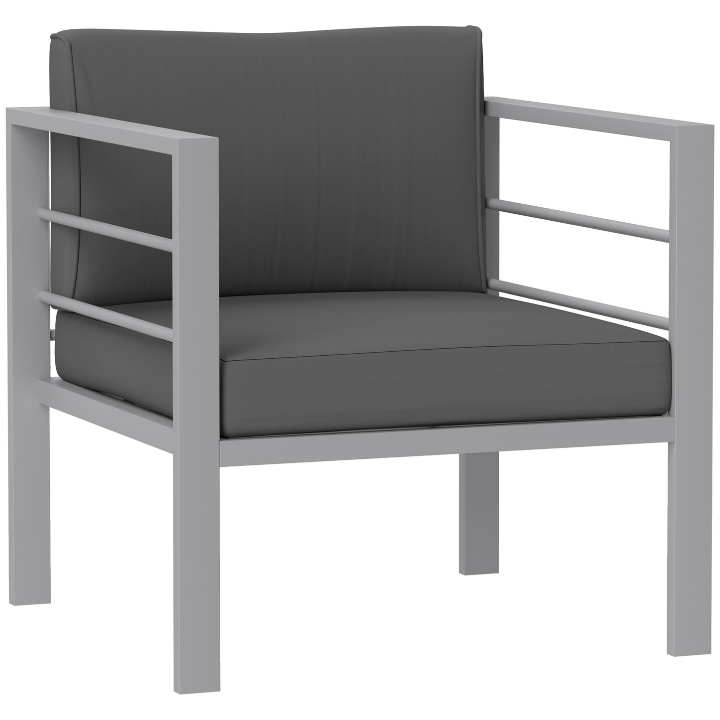 Garden Sofa, All-Weather Garden Single Sofa with Removable Cushions, Metal Frame Outdoor Furniture for Balcony, Charcoal Grey