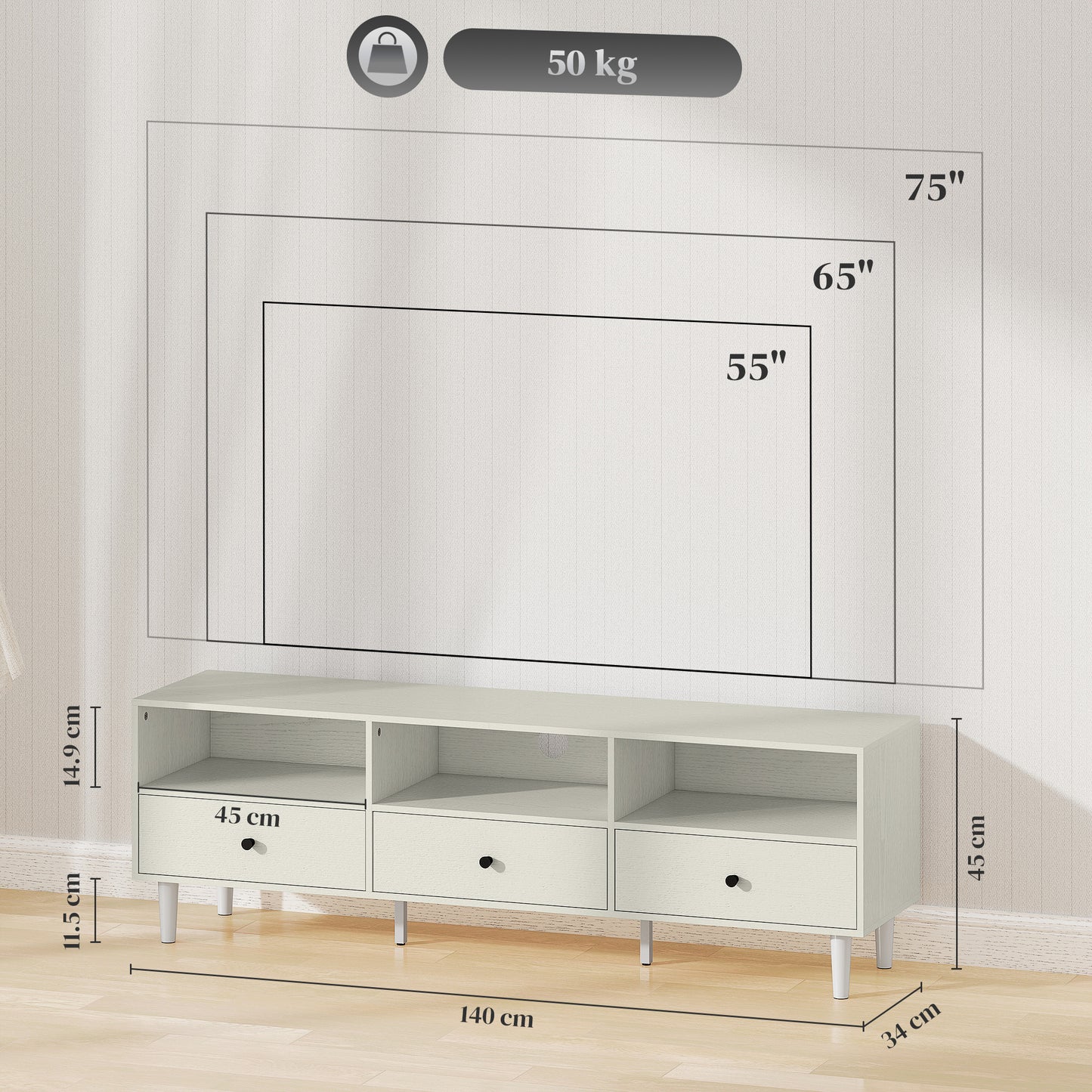 Multi-Storage Minimal TV Stand - Cream White