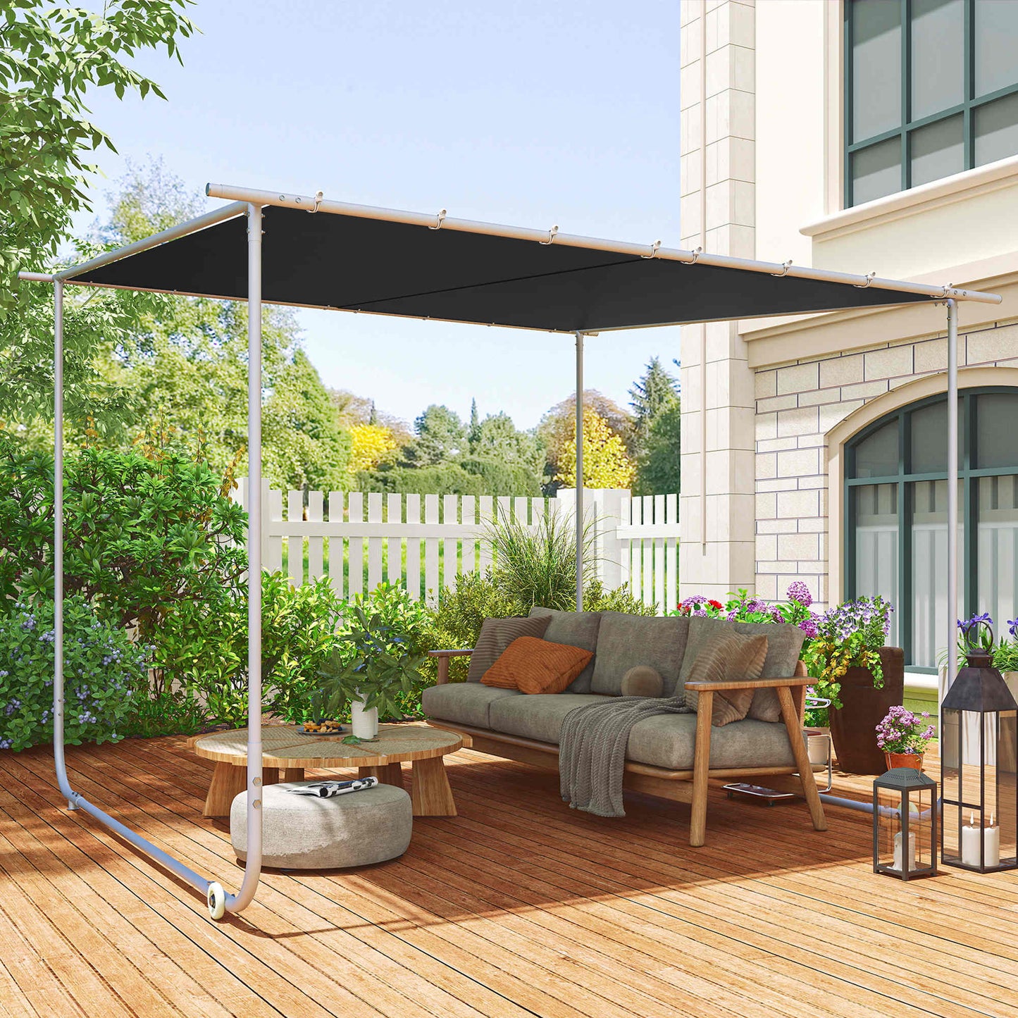 3 x 3(m) Mobile Pergola Kit, Portable Garden Gazebo with Wheels & UV-Resistant Canopy, Dark Grey