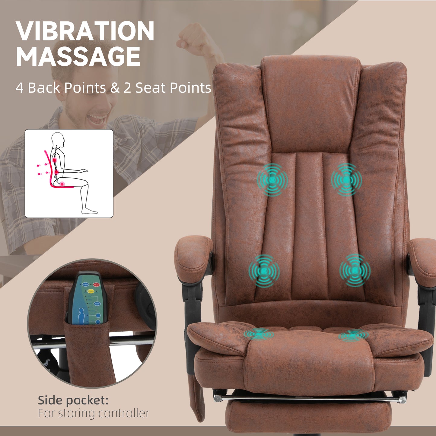 Office Chair with Massage and Heat, Microfibre Reclining Computer Desk Chair with Footrest and Adjustable Height