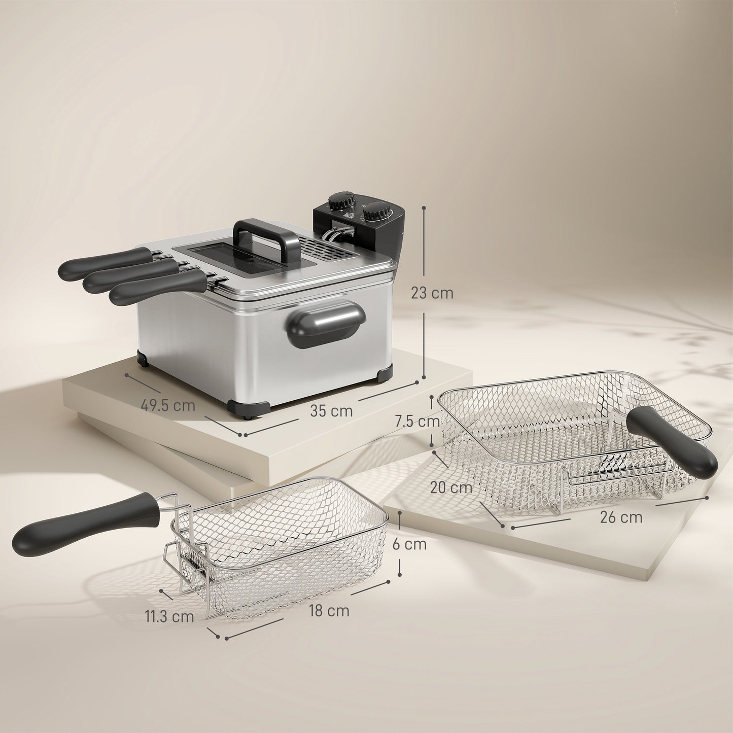 5 Litre Deep Fat Fryer Stainless Steel with Adjustable Temperature, 60min Timer, Removable Oil Basket