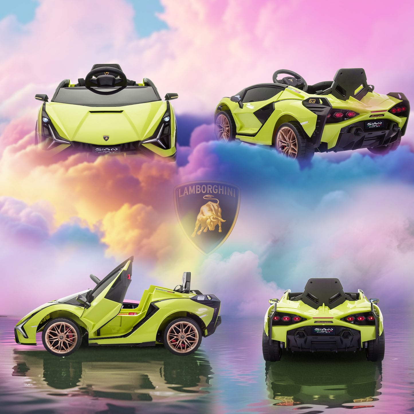 Lamborghini Sian Licensed Electric Car for Kids, 12V Kids Electric Ride on Car with Dual Motors, Remote Control, Green