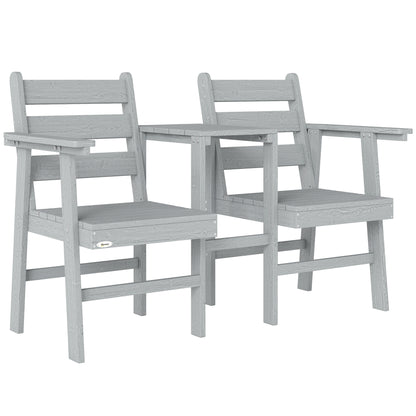 Outdoor Garden Loveseat, Embossed Wooden Jack and Jill Garden Seat with Integrated Table, Grey