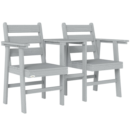 Outdoor Garden Loveseat, Embossed Wooden Jack and Jill Garden Seat with Integrated Table, Grey