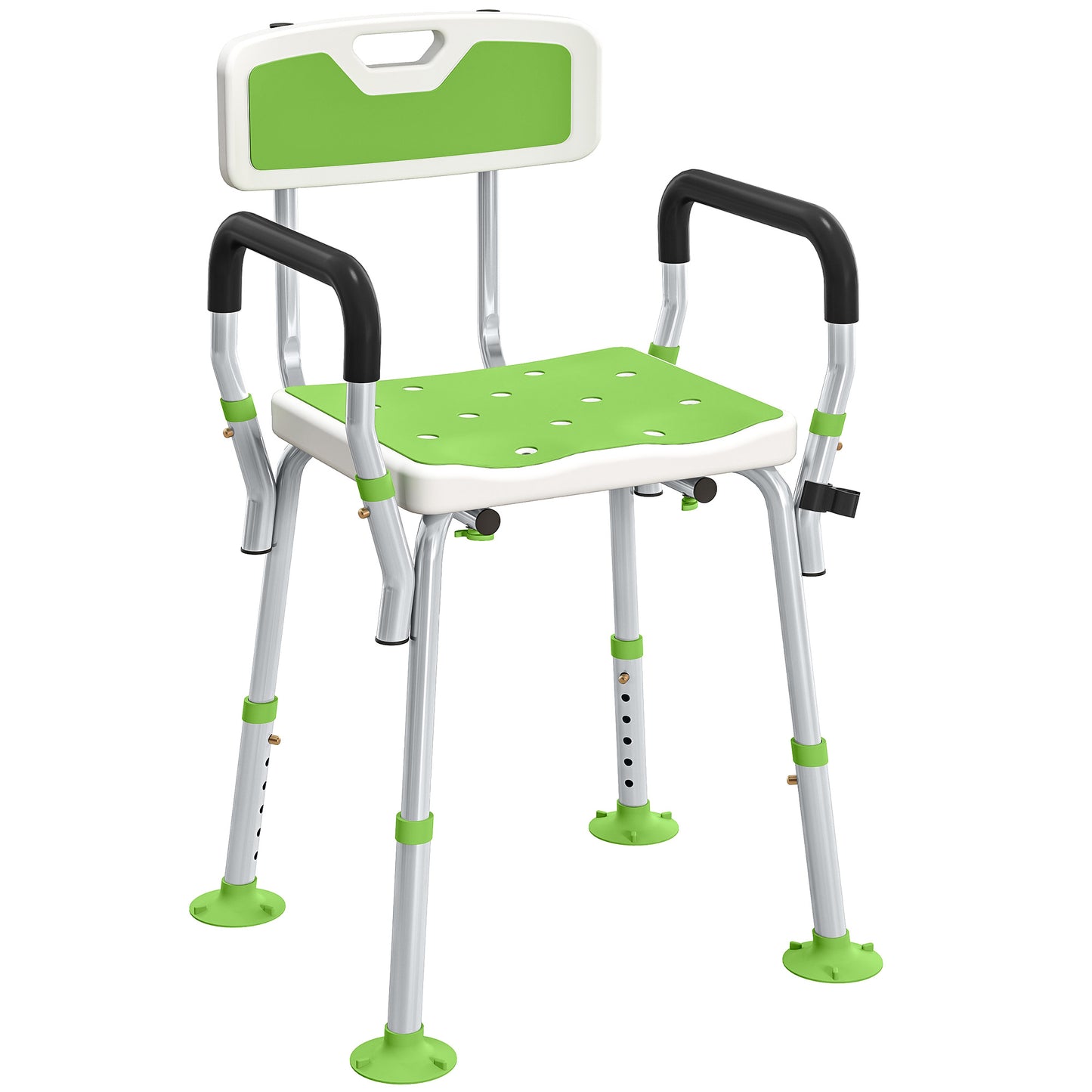 EVA Padded Shower Chair for the Elderly and Disabled, Height Adjustable Shower Stool with Back and Arms, 4 Suction Foot Pads