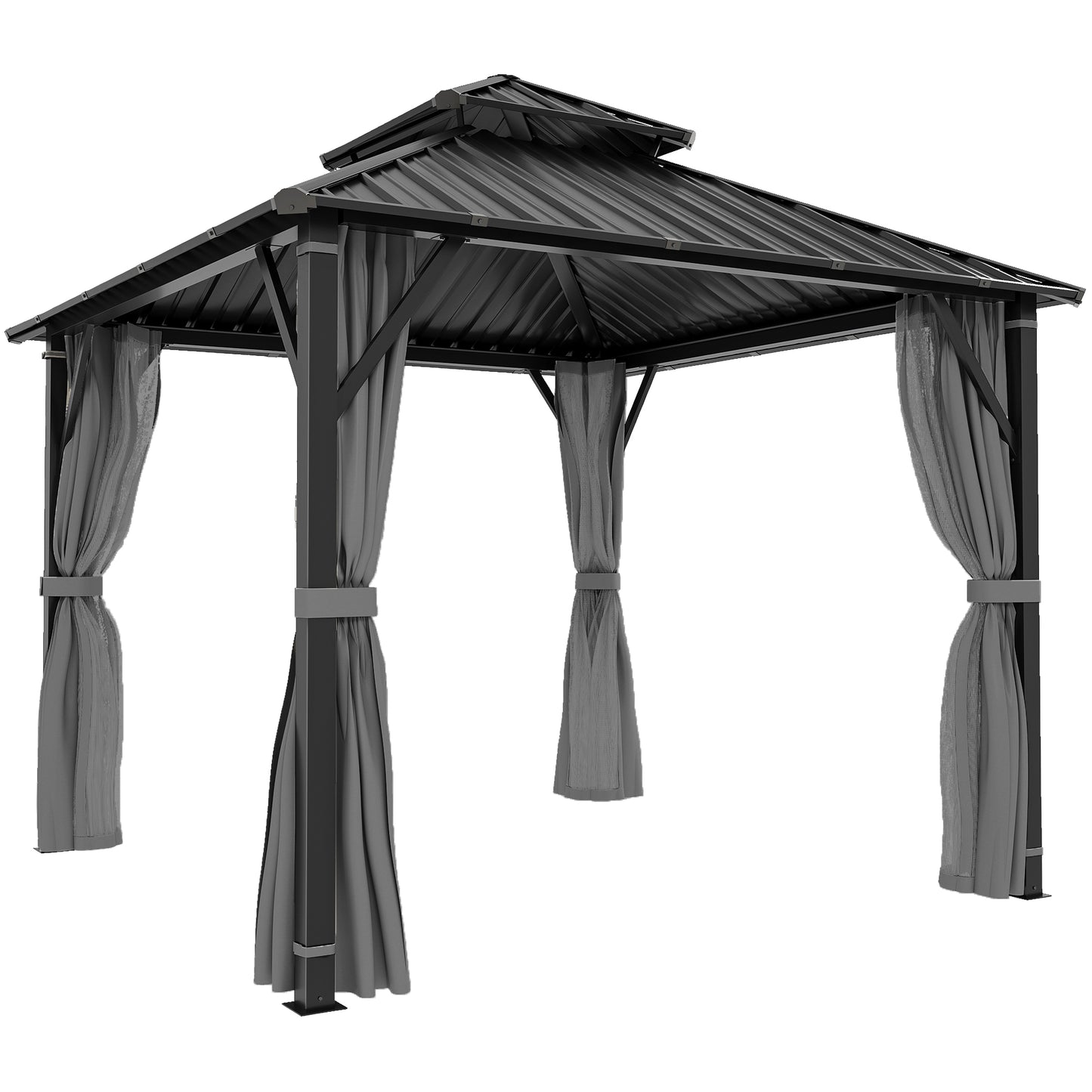 3 x 3(m) Hardtop Gazebo Canopy with Metal Roof, Waterproof Permanent Pavilion Garden Gazebo with Netting, Curtains, Grey