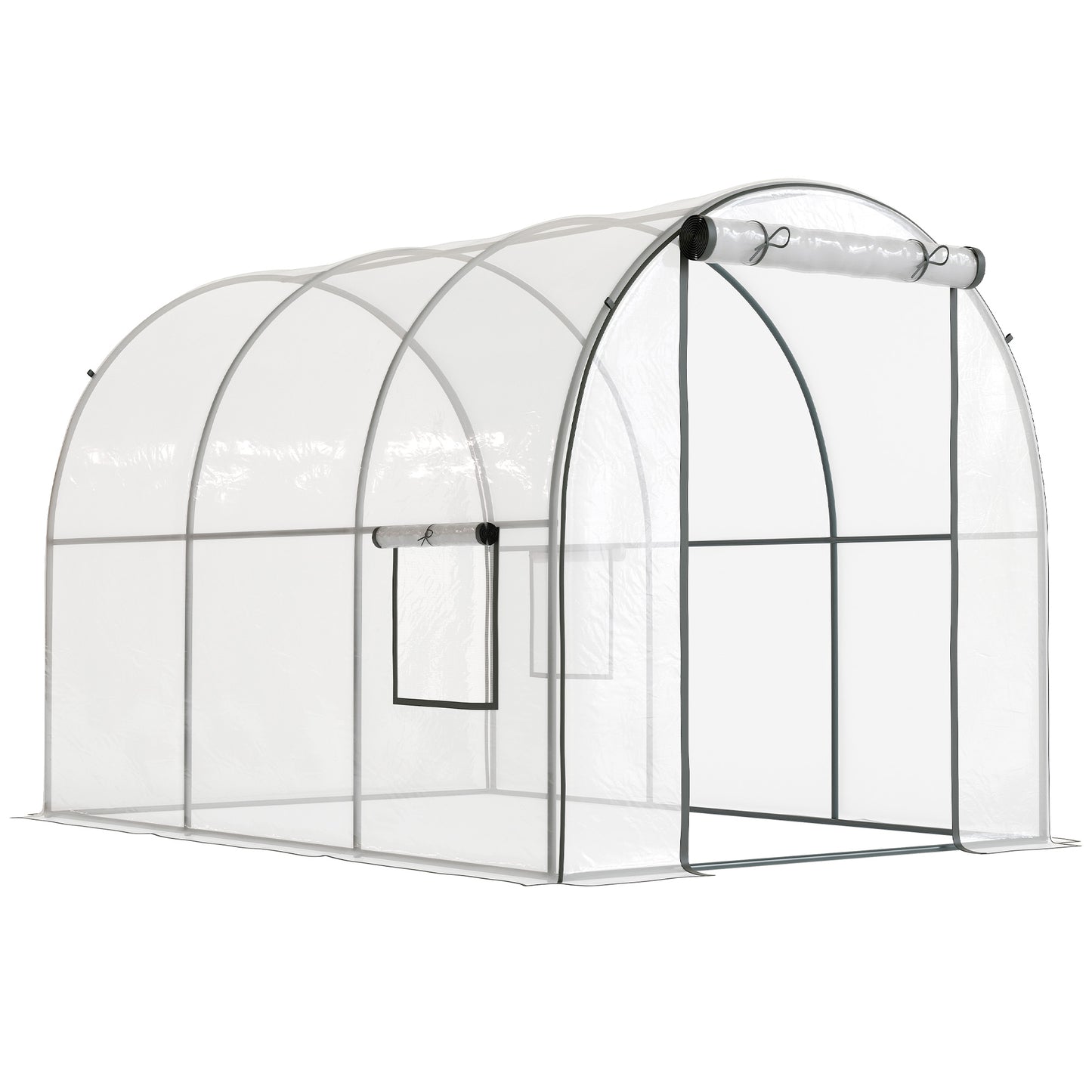 Polytunnel Greenhouse Walk-in Grow House with Plasric Cover, Door, Mesh Window and Steel Frame, 3 x 2 x 2m, Clear