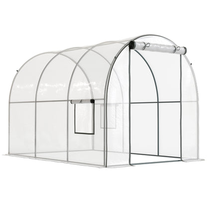 Polytunnel Greenhouse Walk-in Grow House with Plasric Cover, Door, Mesh Window and Steel Frame, 3 x 2 x 2m, Clear