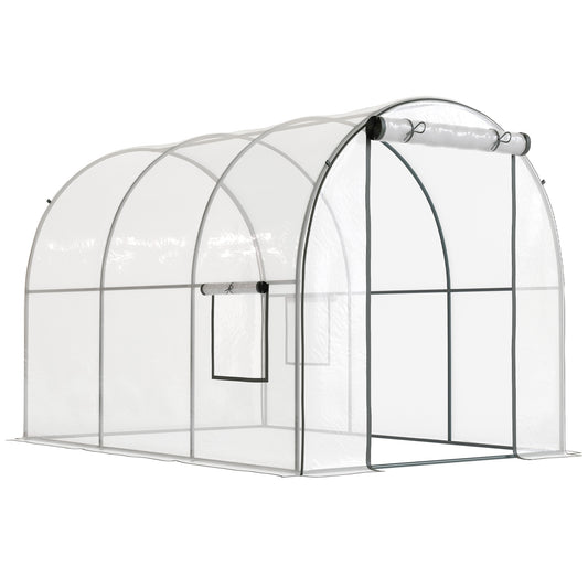 Polytunnel Greenhouse Walk-in Grow House with Plasric Cover, Door, Mesh Window and Steel Frame, 3 x 2 x 2m, Clear