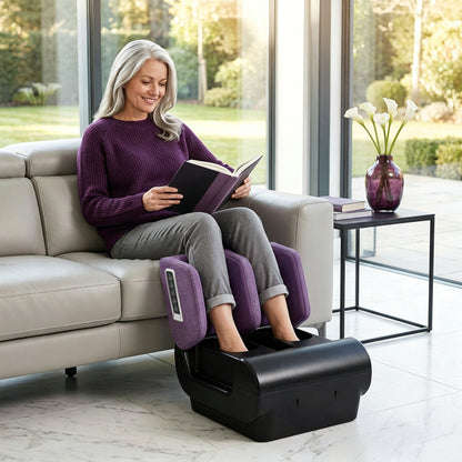 2 in 1 Foot and Calf Massager with Heat, Air Compression, Timer, 3 Modes & Intensities, Purple and Black