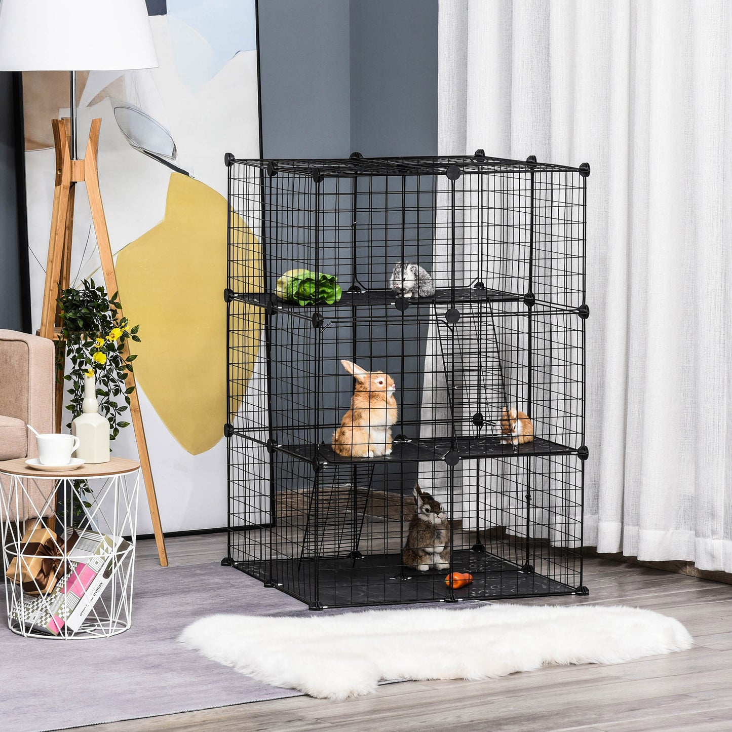 Pet Playpen DIY Small Animal Cage Enclosure Metal Wire Fence 39 Panels with 3 Doors 2 Ramps for Kitten Bunny Chinchilla Pet M